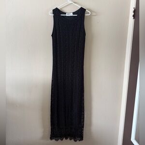 Vintage Chico’s Design Black Crochet Maxi Dress Whimsigoth Goth Size 2 / L